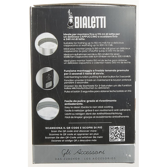 Ємність 240 мл, 500 Вт, 1 чашка Нержавіюча сталь, сріблясто-чорний один розмір срібло, 0004430 Montalatte Elettrico