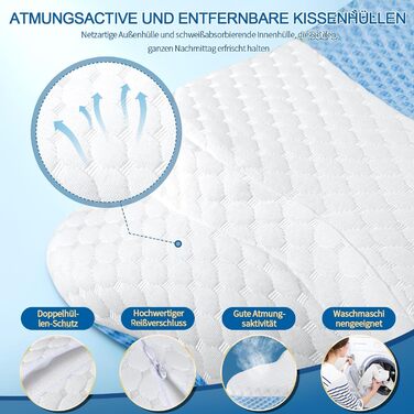 Подушки з піни з ефектом пам&39яті, шийна подушка для полегшення болю в шиї та плечах, ергономічна контурна подушка для ліжка, м&39яка для сну на боці, на животі та на спині, Hellblau