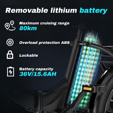 Електричний складний велосипед RCB RK6, ободи шириною 20 дюймів, легка конструкція, підходить для використання в місті та на природі. Чорний.