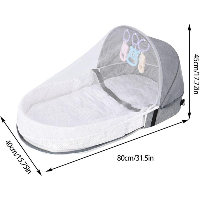 Дитяче ліжечко-дорожнє, складна колиска для ліжка Bionic, портативний намет-ліжечко для немовлят, з капюшоном від комарів, дитяча колиска для дітей 0-24 місяців, сірого кольору