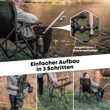 Складаний кемпінговий стілець, коричневий, міцний до 160 кг ергономічний, велике сидіння з подушкою, кишенею, тримачем для напоїв, складний Рибальський стілець, складний стілець, кемпінговий стілець, пляжний стілець - Риболовля
