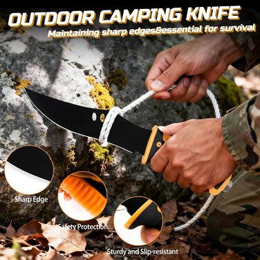 Набір для виживання 6-в-1 ніж, складний сокира та інструменти для активного відпочинку. Комплект обладнання для виживання з складною пилкою, складаним лопатею, кресалом. Ідеальний подарунок для чоловіків, які люблять кемпінг, пригоди та піші прогулянки.