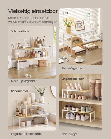 Стійка для спецій, набір з 2 шт. , висувна, кухонний органайзер, кухонна полиця, органайзер для шафи, тримач для спецій, кухня, невелика полиця, штабелюється, настільний органайзер, натуральний бежево-кремово-білий KCS051N01 2 натуральний бежевий кремово-