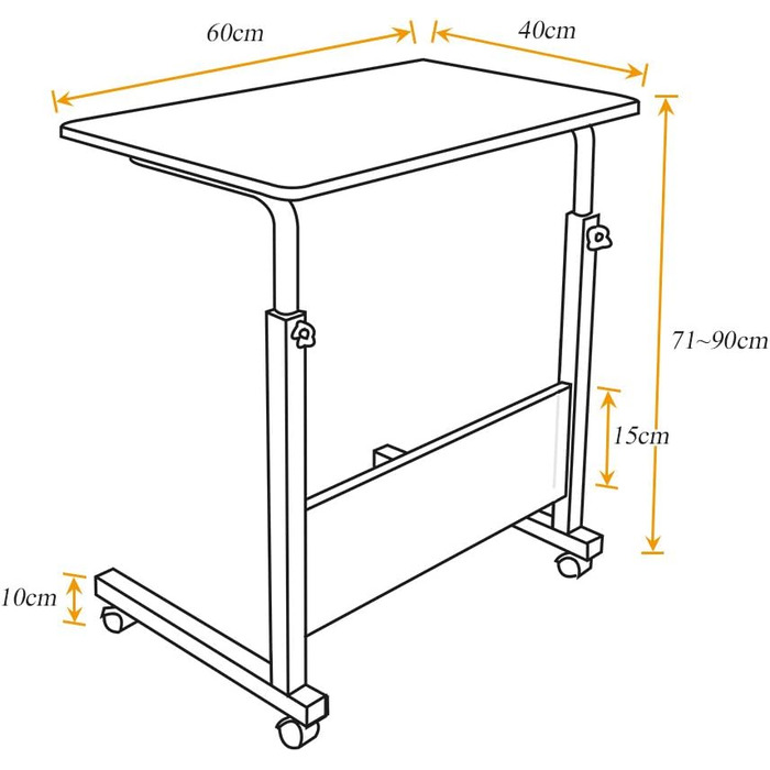 Стіл/підставка для ноутбука sogesfurniture з регульованою висотою, мобільний бічний столик/столик для догляду за ліжком та диваном, 60 x 40 x 71-90 см, чорний 051-60BK-BH 60*40 см чорний
