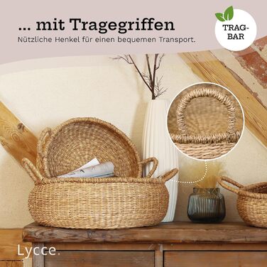 Натуральний кошик для зберігання, сплетений з морської трави Декоративний плетений кошик з ручкою, універсальне використання у вашому домі як кошик для білизни, кошик для пікніка, подарунковий кошик (порожній) Розмір 2 (Ø 34 см)