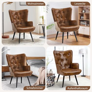 Крісло з відкидною спинкою, крісло для вітальні, реклайнер у скандинавському стилі, штучна шкіра з високою спинкою, крісло для відпочинку, м&39яке крісло для вітальні, спальні, кабінету, гостьової кімнати, коричневе