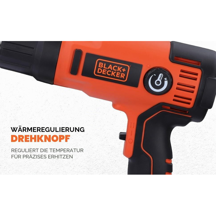 Будівельний фен BlackDecker KX2200K 2000 Вт (з 2-ступеневим вимикачем безпеки, плавним регулюванням температури, автовимкненням, набір аксесуарів з 8 предметів)