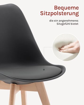 Обідні стільці WOLTU, Комплект з 4 шт. , Скандинавські кухонні стільці, Ретро-дизайн, Сидіння зі штучної шкіри, Ніжки з масиву дерева, Вантажопідйомність до 150 кг, Сірий, Комплект з 4 шт.