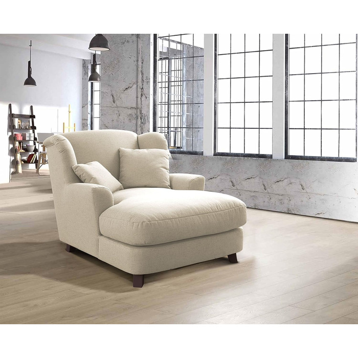 Крісло Cavadore XXL Assado / Велике м&39яке крісло з дерев&39яними ніжками та великим сидінням / Включає 2 декоративні подушки / 109 x 104 x 145 / Плоске плетіння бежевий / Плоске плетіння Linea / Linea світло-бежевий