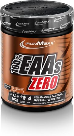 Порошок з високою дозою EAA IronMaxx Zero Cola & Lime 500, веганський та без цукру, Кола-Лайм, 500 г