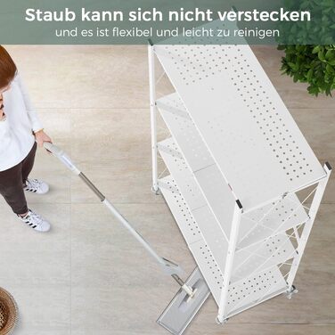 Складана полиця DEANIC, 4-рівнева книжкова полиця, кухонні полиці на колесах, металева полиця для вітальні, комора (61 x 116 x 28 см, білий) білий 4 яруси