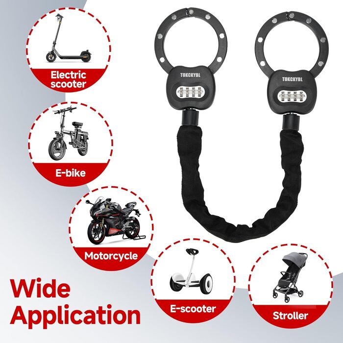 Міцний ланцюговий замок з кодом та чохлом 94 см x 8 мм, 4-значний цифровий код вологостійкий, захист від прослуховування та корозії для електросамокатів, велосипедів, мотоциклів. Надійний кодовий замок з ланцюгом та чохлом.