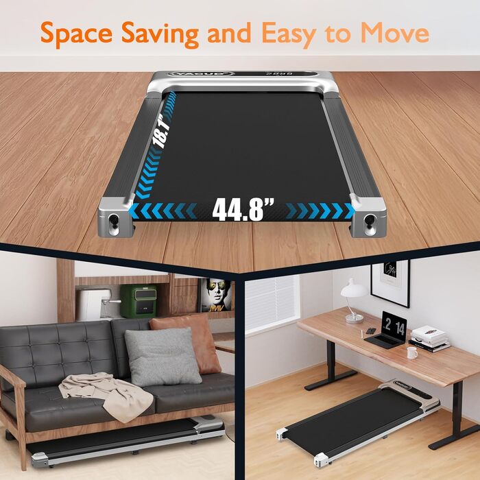 Складана бігова доріжка для домашнього використання, біговий майданчик 3-в-1 з нахилом та безпечною ручкою, 1-6 км/год, бігова доріжка під столом для дому та офісу, пульт дистанційного керування, світлодіодний дисплей, чорний/сріблястий