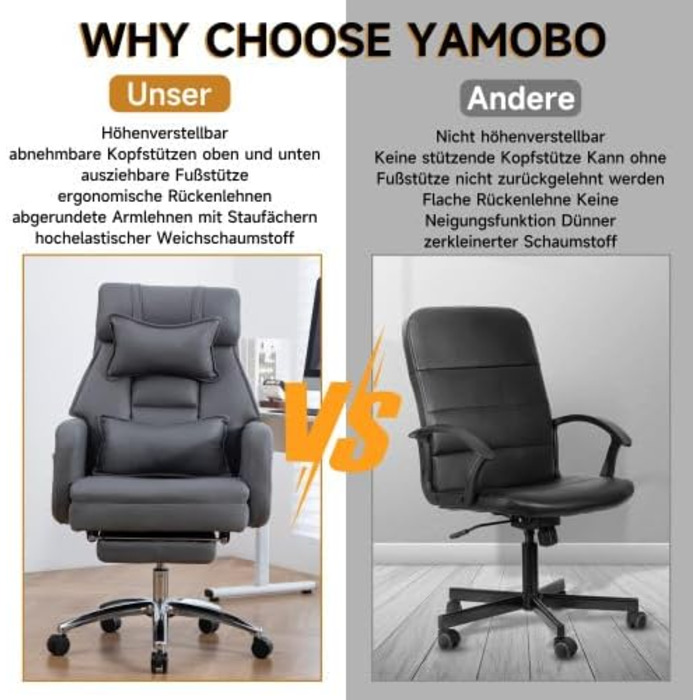 Крісло керівника з функцією відкидання спинки та підставкою для ніг - Ергономічне офісне крісло з регулюванням висоти, підтримкою для голови та попереку, висока спинка з дихаючої штучної шкіри чорного кольору, для домашнього офісу та офісу, темно-сірий ко