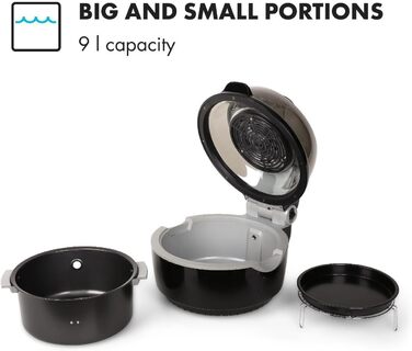 Фритюрниця Klarstein VitAir у фритюрі, 1400 Вт, смаження без жиру випічка гриль смаження, галогенний інфрачервоний нагрівальний елемент, автоматичний, антипригарне покриття, чорний класичний чорний