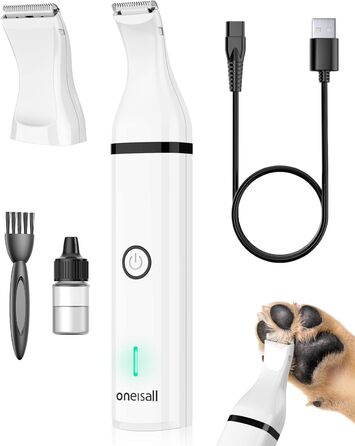 Тример для стрижки лап Oneisall Paw Trimmer для собак з подвійними лезами, 2-швидкісна машинка для стрижки собак, тиха машинка для лап, очей, вух, обличчя та тіла (білий колір)