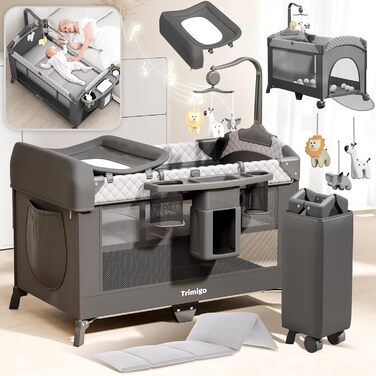 Складане дитяче ліжечко, дорожнє ліжечко та приліжкове ліжечко Портативне дитяче ліжечко, регульоване по висоті, портативне та зручне для зберігання, включаючи іграшки, пеленальний столик та москітну сітку Подарунок для молодих батьків