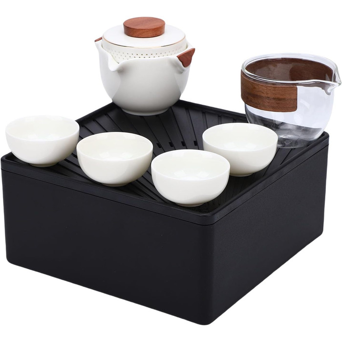 Набір для чаювання Кунг-Фу, портативний керамічний чайник з 4 міні-чашками, ідеальний для кемпінгу та подорожей