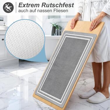 Нековзний килимок для ванної, швидковисихаючий килимок для ванної тонкий, абсорбуючий, нековзний, миючий килимок для ванної кімнати, для підлоги у ванній кімнаті, ванн та душових кабін на відкритому повітрі, світло-сірий, 60 x 40 см (прямокутний)