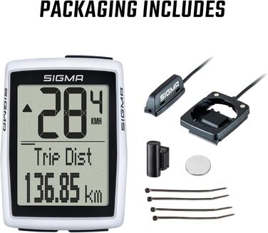 Велокомп'ютер SIGMA BC 12.0 WR, 2 дюйми, Дротовий/Водонепроникний, Пластик, Білий