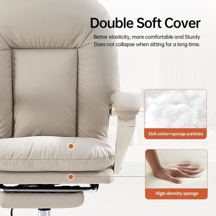 Ергономічне офісне крісло EMIAH з підставкою для ніг, регульоване стільце зі штучної шкіри, зручне сучасне косметичне крісло з колесами, миле комп&39ютерне крісло із середньою спинкою для дому, вантажопідйомність до 150 кг, бежева штучна шкіра