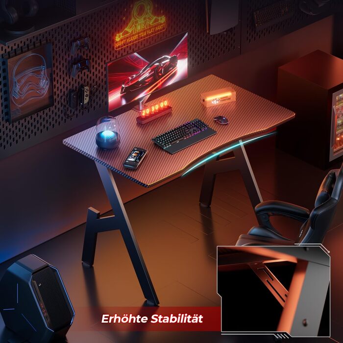 Ігровий стіл 80 x 50 см, ігровий стіл, стабільний комп&39ютерний стіл з карбоновою поверхнею, ергономічний ігровий стіл для ігор та офісу, чорний стіл 80 см