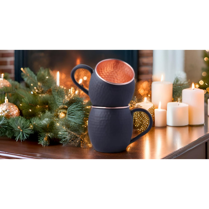 Набір кухлів STAGLIFE з чорної міді - кухлі Moscow Mule з чистої міді, комплект з 2 для чоловіків - мідний кухоль для Moscow Mule, 2 шт. (1 упаковка) з димчастим покриттям