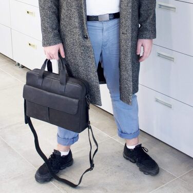 Чоловіча шкіряна сумка для ноутбука Sunsa, 14-дюймовий діловий портфель. Чорна велика сумка-сумка для ноутбука / сумка для ноутбук