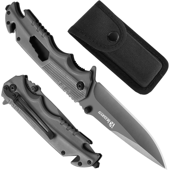 Багатофункціональний складаний ніж IKORES, 22 см одноручний ніж з нейлоновими піхвами та кишеньковою кліпсою, відкривачкою для пля