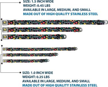 Нашийник Buckle-Down, застібка типу автомобільний ремінь, колекція Квіти Аліси в Країні Див, багатокольоровий, ширина 2,5 см, для обхвату шиї 27,943,2 см, розмір M (DC-WDY300-M). Ширина 2,5 см - підходить для обхвату шиї 27,9-43,2 см - Розмір M. Колекція 