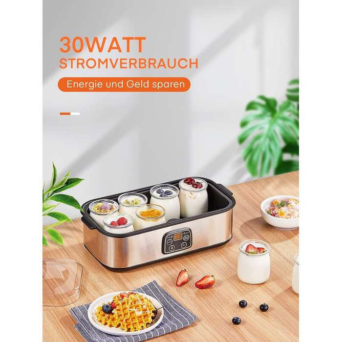 Йогуртниця, грецька йогуртниця на 8 баночок/кришок, дисплей одним дотиком ідеально підходить для органічних, підсолоджених, аромат