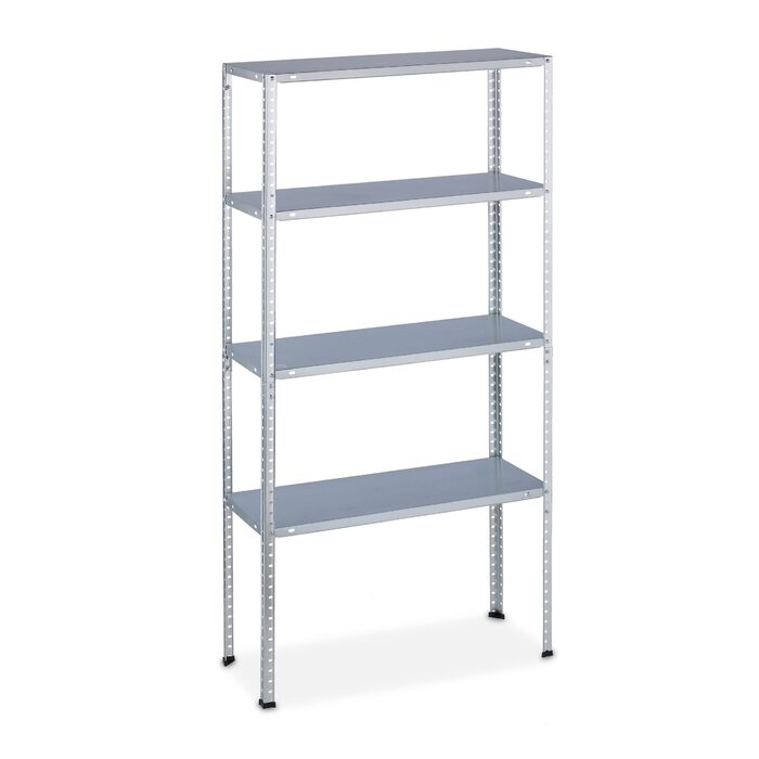 Посилений стелаж Relaxdays, вантажопідйомність 200 кг, 4 полиці, ВxШxГ 150 x 75 x 30 см, для підвалу та гаража, сталь, оцинкований, сріблястий