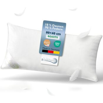 Пухова подушка Beautissu 40x80 80x80 Пухова та пір&39яна подушка, 100 зроблено в Німеччині Пухова подушка 40 x 80 см Сертифіковано Oeko-Tex, Downpass та Nomite Можна прати та сушити в сушильній машині FK 40x80 см (1 упаковка)