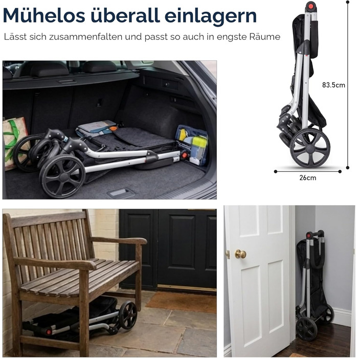 Сумка-візок для покупок Простора складана сумка-візок обємом 74 л Легкий 6-колісний візок з 5 кишенями міцний та водонепроникний Ідеальна складана сумка-візок для щоденного використання