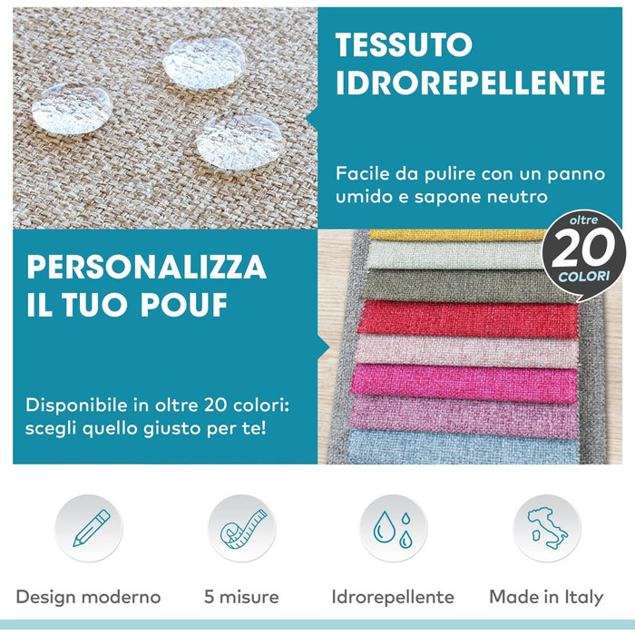 Пуф-підніжка Deshome 63x63x44 см Водовідштовхувальна тканина Сучасний дизайн пуфа для дивана Вітальня Спальня, Пуф-підніжка, Пуф Мінерва сірий