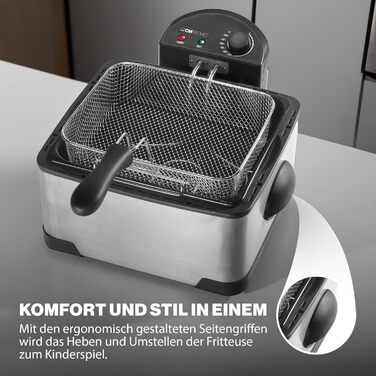 Фритюрниця Clatronic Double Cold Zone FR 3195, 2 маленькі та один великий кошики для смаження, 4 літри, 2000 Вт, нержавіюча сталь