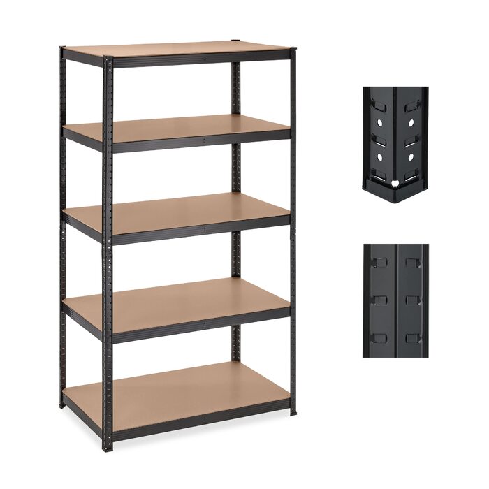 Міцний стелаж Relaxdays, ВxШxГ 180x100x60 см, 5 полиць, сталь, чорний Вантажопідйомність 1250 кг, вставний, для підвалу, гаража
