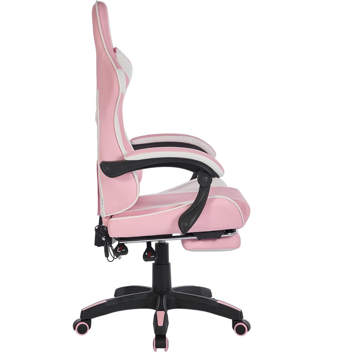 Ергономічне ігрове крісло з поворотом на 360, шкіряне офісне крісло з високою спинкою та регульованою висотою, з підставкою для ніг, підголівником та поперековою опорою для офісу та ігор (рожевий білий)