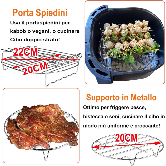Аксесуари для фритюрниці 22 см Набір із 13 предметів, аксесуари для квадратної фритюрниці з антипригарним покриттям без бісфенолу А з силіконовою формою, сумісні з COSORI Princess Innsky Uten KLAMER Tefal 5.5 л, 5.6 л 6.5 л фритюрниці Фритюрниця