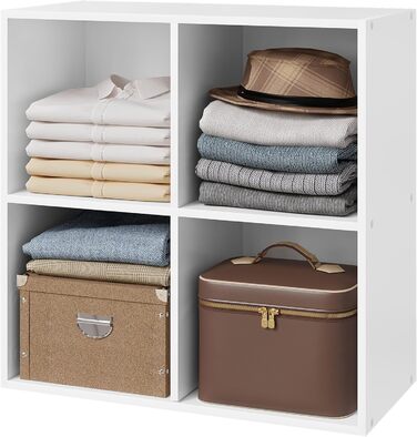 Книжкова полиця WOLTU з 4 кубами, дерев&39яна система зберігання в скандинавському стилі, самонесуча, із захистом від перекидання, для спальні, вітальні, кабінету, офісу, біла, 60 x 60 x 30 см, 4 відділення (29 Г x 59,6 Ш x 59,8 В см) Біла