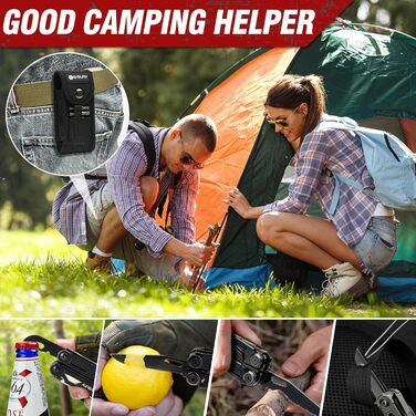 Багатофункціональні складані плоскогубці BIBURY 16-в-1 з покращеними ножицями та викруткою, з нейлоновим чохлом, ідеально підходять для активного відпочинку, походів, самостійного ремонту, подарунка для тата, для чоловіків, чорного кольору