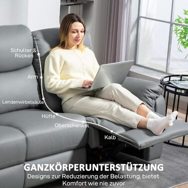 Крісло для телевізора HOMCOM з функцією відкидання, 3-місний диван-телевізійне крісло з пружинами Pocket Spring, крісло для кінотеатру з подвійним відкидним кріслом, підставкою для ніг, швидке складання для вітальні, темно-сірий