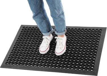 Килимок для вулиці KADAX проти ковзання, чорний гумовий килимок, брудозатримуючий килимок для вхідних зон, гумовий килимок для дверей (60x90 см) 90Д x 60Ш x 1,4Г см