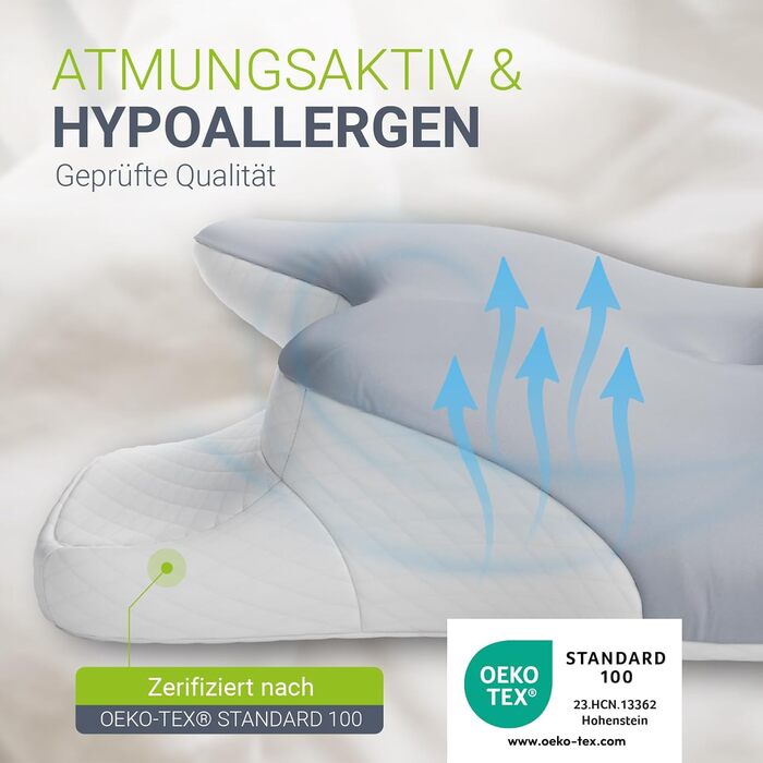 Подушка для шиї Juskys, 2 шт. - Ергономічна подушка з піною з ефектом пам&39яті, дихаюча чохол - Подушка для шиї, здоровий сон - Біла/Сіра