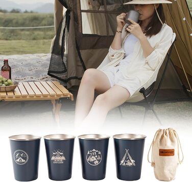 Чашки для активного відпочинку, виготовлені з нержавіючої сталі, що штабелюється, ідеально підходять для кемпінгу, подорожей та щоденного використання. У комплект входять 4 склянки з нержавіючої сталі, столові прибори, посуд для вечірок та скелелазіння, ч