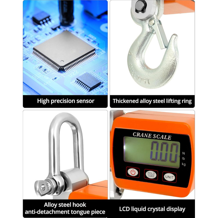 Цифрові підвісні ваги QWORK, 500 кг, цифрові алюмінієві кранові ваги, для зважування на причалі, сталевої сировини, риболовлі