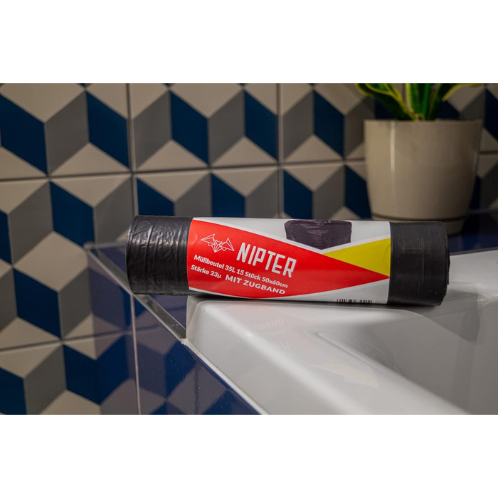 Екологічні пакети для сміття зі шнурком, 35 л, преміум-пакет для сміття, стійкий до розривів, герметичний, 23 мкм, 50x60 см, чорний, 15 пакетів для сміття в рулоні, 6 рулонів