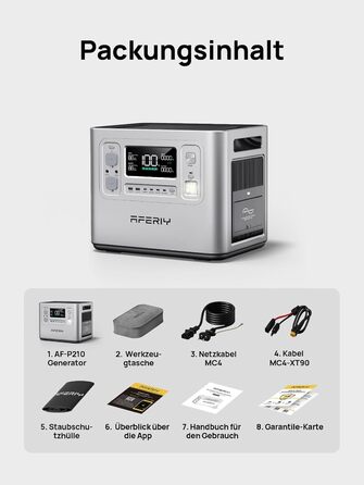 Портативна електростанція AFERIY 2400 Вт, акумулятор LiFePO4 ємністю 2048 Втгод, швидка зарядка за 1,5 години, 13 портів, синусоїдальний вихід 230 В, ДБЖ, додаток, мобільний блок живлення для кемпінгу на природі, сріблястий