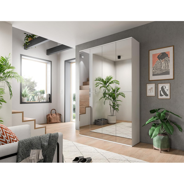 Дзеркальна шафа Project X 30x193x34 см, дзеркальна фасадна частина, білий корпус - висока шафа з дзеркалом - багатофункціональна та безкінечно розширювана, ширина 30 см, дзеркальне скло/білий