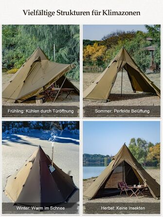 Намет TOMOUNT Tipi з нейлону, індіанський намет з високим хребтом для 6 осіб, пірамідальний намет з отвором для плити, 4-сезонний кемпінговий намет для активного відпочинку, кемпінгу, пішого туризму, трекінгу, самостійного виготовлення